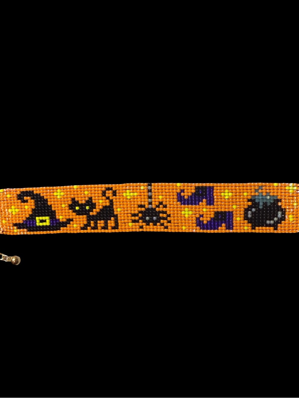 Handmade Orange Halloween Beaded Bracelet - Adjustable - Picture 2 of 4